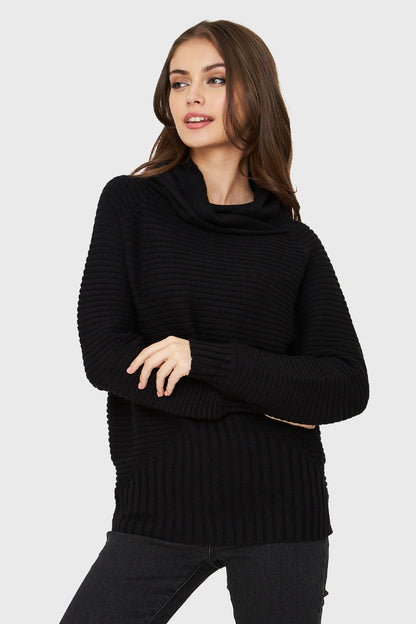 Sweater Cuello Tortuga Acanalado Negro