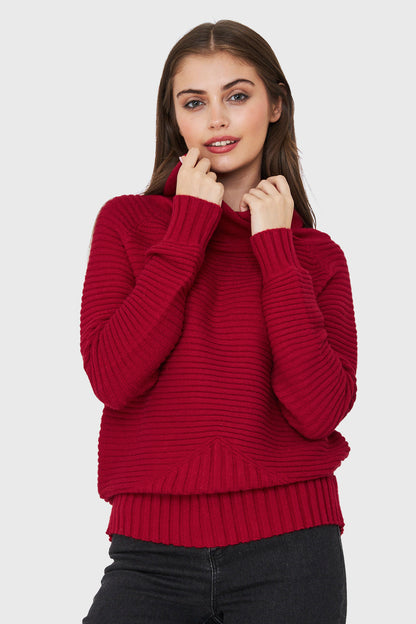 Sweater Cuello Tortuga Canalé Rojo