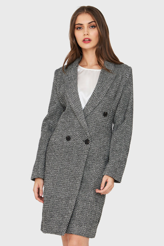 Abrigo Cruzado Patrón Espiga Negro