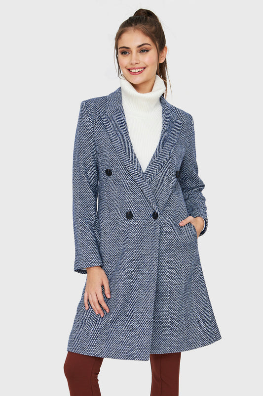 Abrigo Cruzado Patrón Espiga Azul Marino