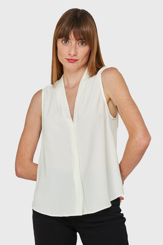Blusa Escote V Sin Mangas Blanco