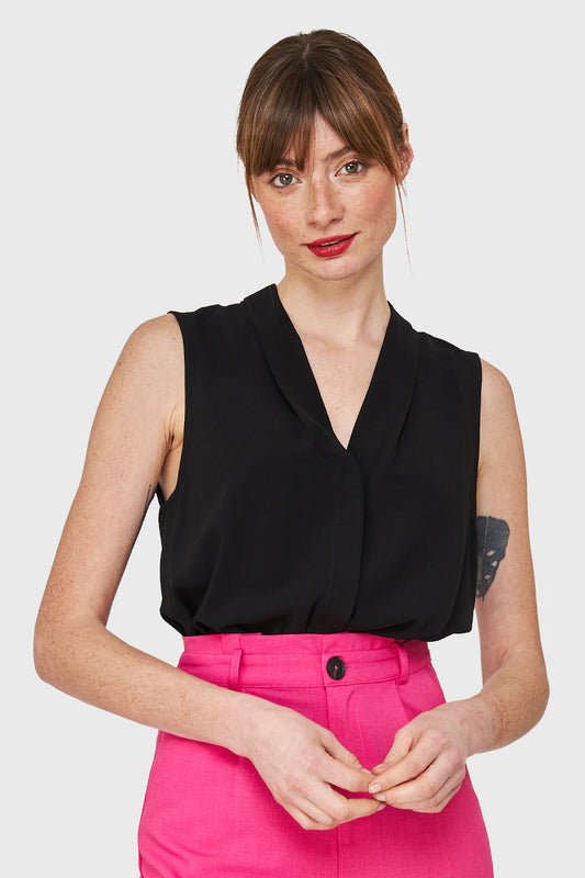 Blusa Escote V Sin Mangas Negro
