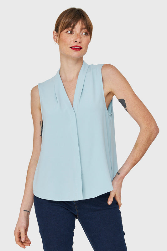 Blusa Escote V Sin Mangas Celeste