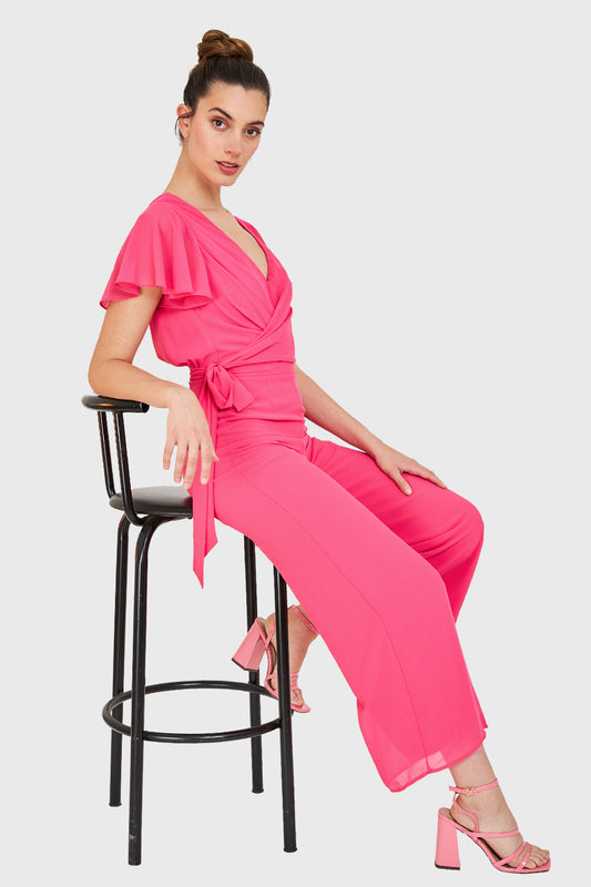 Enterito Escote V Con Lazo Fucsia