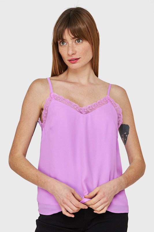 Blusa Escote V Encaje Lila