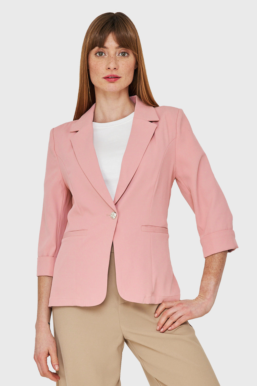 Blazer Entallado Manga 3/4 Rosado – Nicopoly