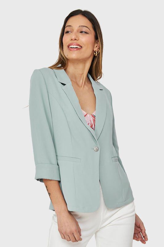 Blazer Entallado Manga 3/4 Celeste