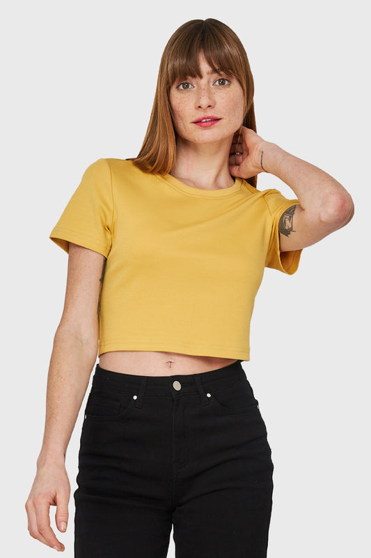 Polera Crop Básica Manga Corta Amarillo