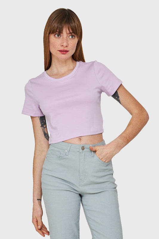 Polera Crop Básica Manga Corta Lila