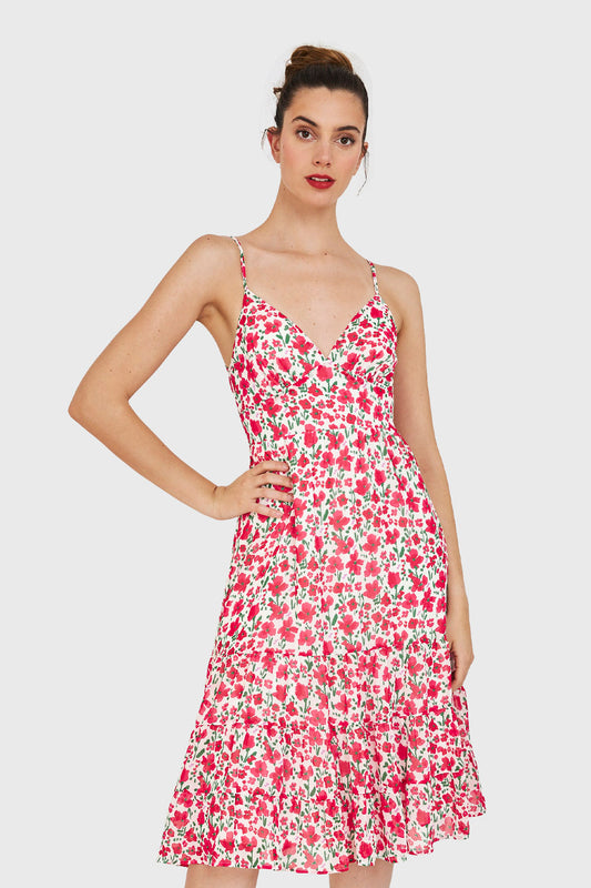 Vestido Flores Lazo Espalda Blanco