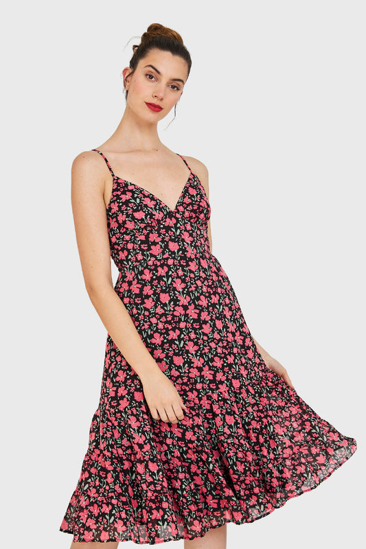 Vestido Flores Lazo Espalda Negro