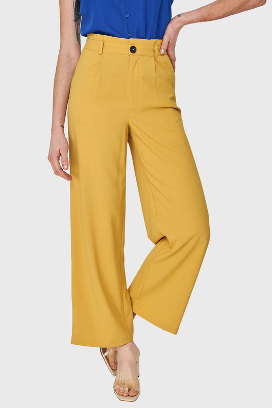 Pantalón Ancho Pinzas Amarillo