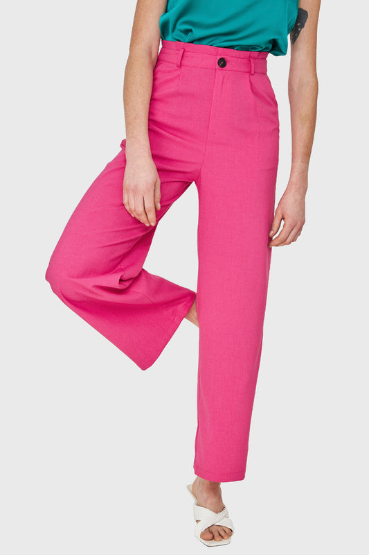 Pantalón Ancho Pinzas Fucsia