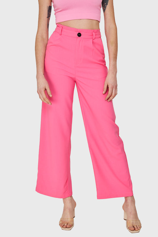 Pantalón Ancho Pinzas Rosado Chicle