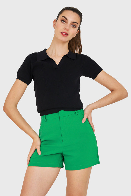 Polera Cuello Camisero Negro