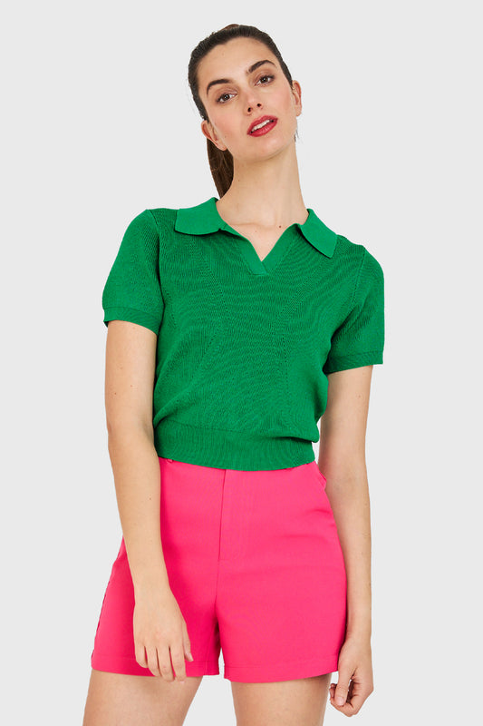Polera Cuello Camisero Verde