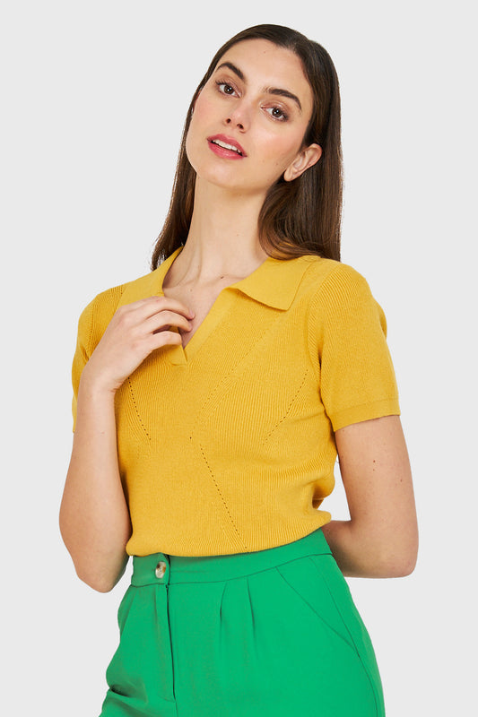 Polera Cuello Camisero Amarillo
