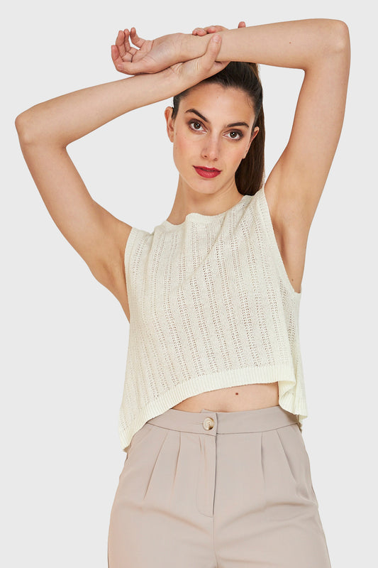 Polera Tipo Tejida Lazos Espalda Blanco