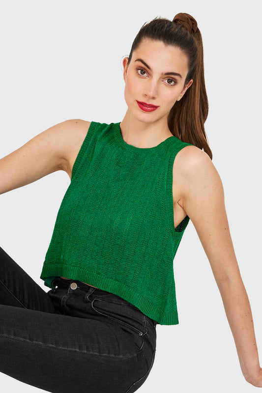 Polera Tipo Tejida Lazos Espalda Verde