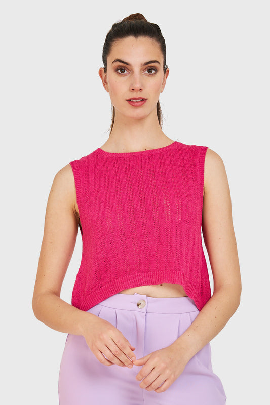 Polera Tipo Tejida Lazos Espalda Fucsia