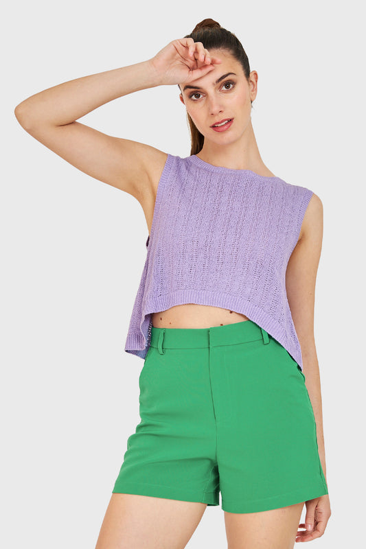 Polera Tipo Tejida Lazos Espalda Lila