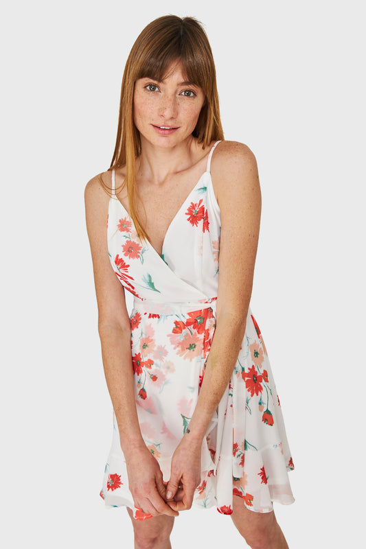 Vestido Corte Tulipán Floreado Blanco