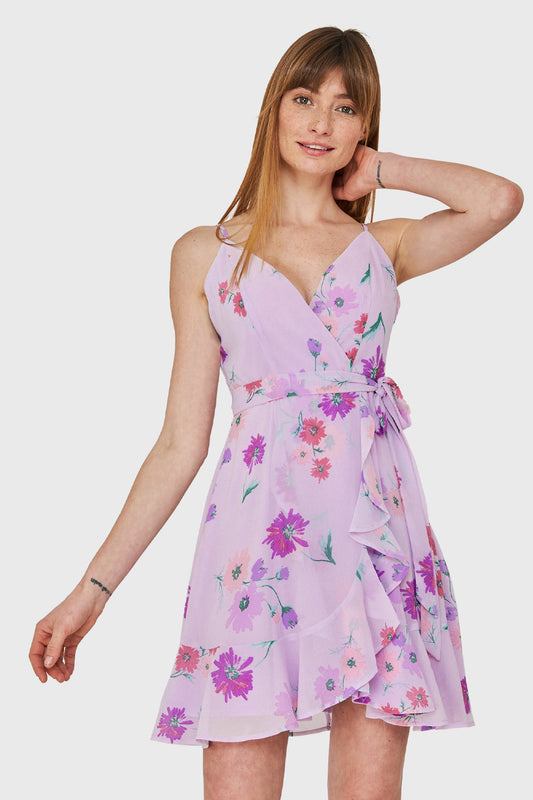 Vestido Corte Tulipán Floreado Lila