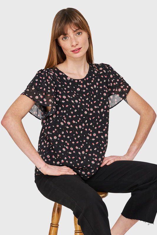 Blusa Print Floral Negro