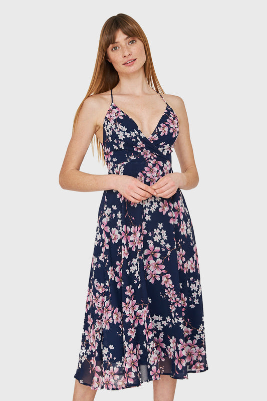 Vestido Espalda Cruzada Azul Marino