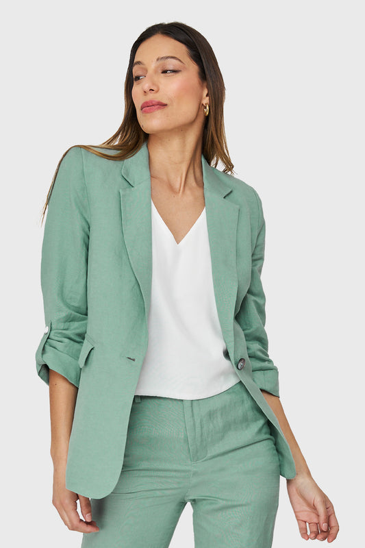 Blazer Tipo Lino Manga 3/4 Ajustable Menta