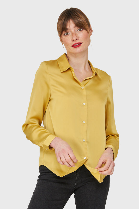 Blusa Camisera Tipo Satín Amarillo