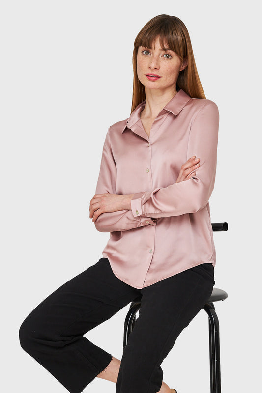 Blusa Camisera Tipo Satín Rosado