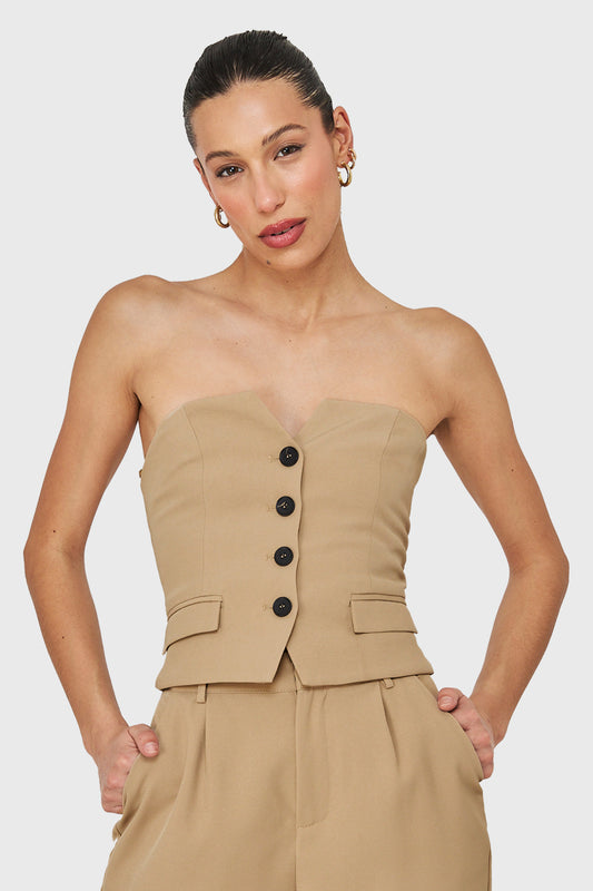 Top Strapless Tipo Sastre Khaki