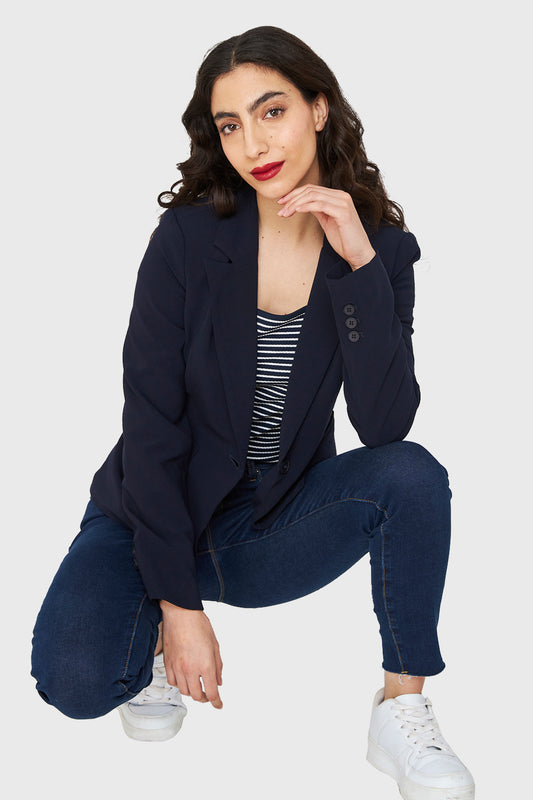 Blazer Bolsillos Solapas Azul Marino