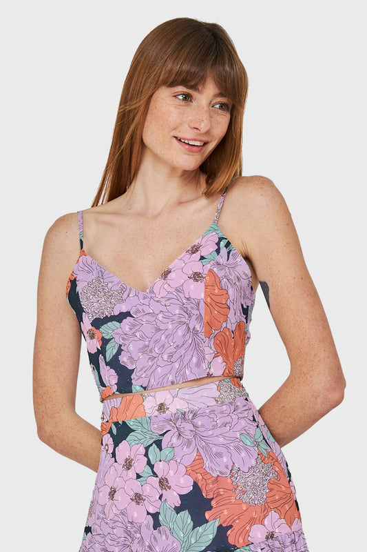 Top Espalda Elasticada Floral Lila
