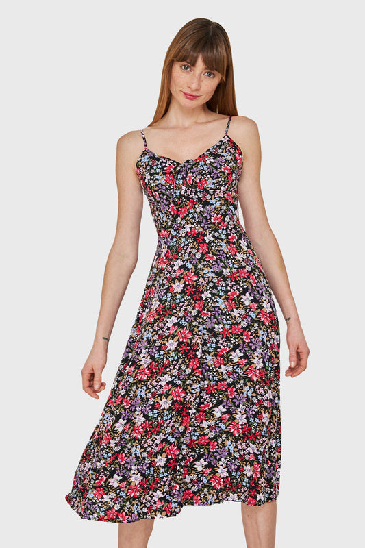 Vestido Floral Nudo Negro