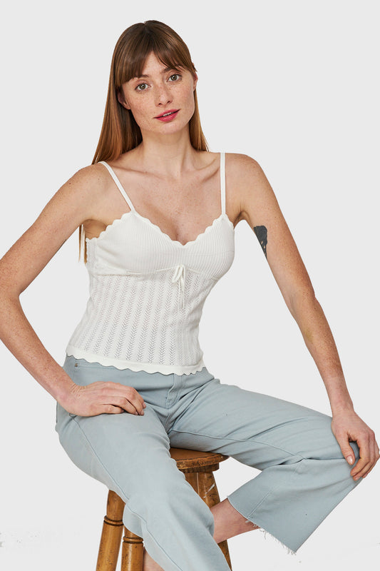 Polera Tipo Tejida Con Cinta Blanco