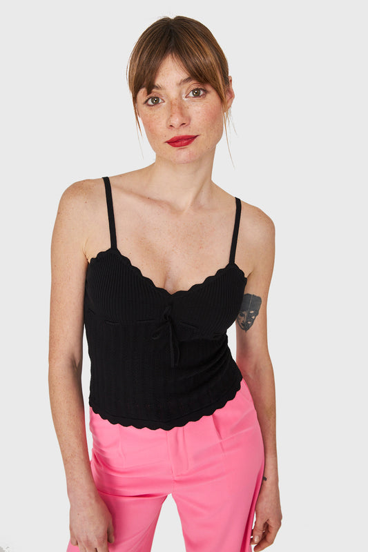 Polera Tipo Tejida Con Cinta Negro