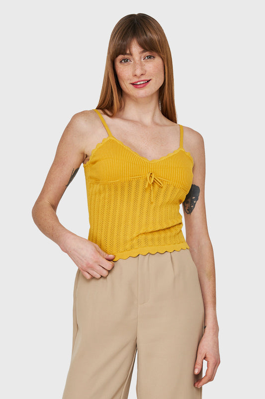 Polera Tipo Tejida Con Cinta Amarillo