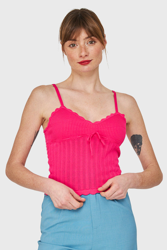 Polera Tipo Tejida Con Cinta Fucsia