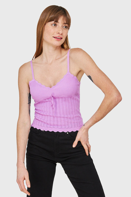 Polera Tipo Tejida Con Cinta Lila