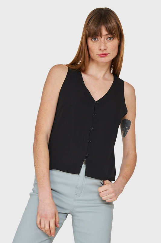 Blusa Básica Con Botones Negro