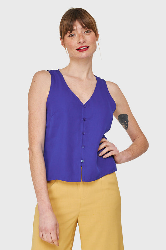 Blusa Básica Con Botones Azul Rey