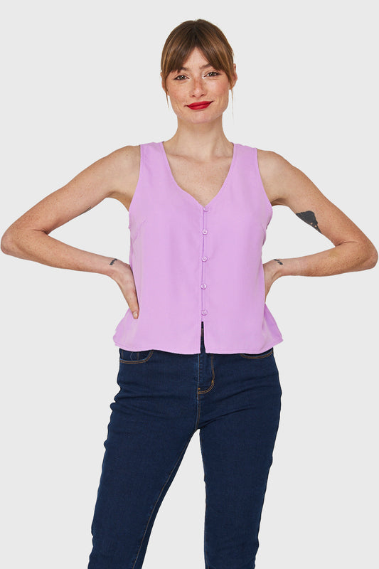 Blusa Básica Con Botones Lila