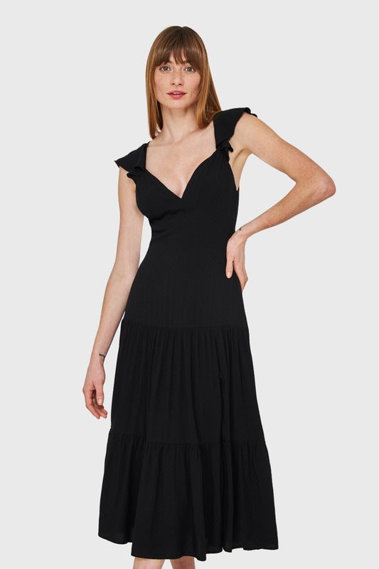 Vestido Largo Volantes Negro