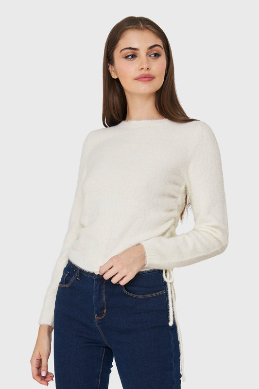 Sweater Peludo Recogido Lateral Blanco