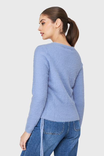 Sweater Peludo Recogido Lateral Celeste