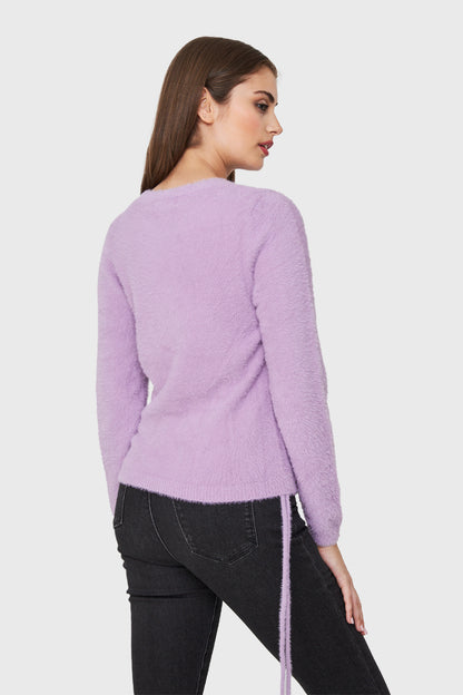Sweater Peludo Recogido Lateral Lila