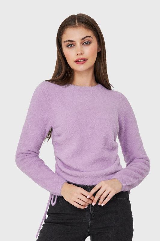 Sweater Peludo Recogido Lateral Lila