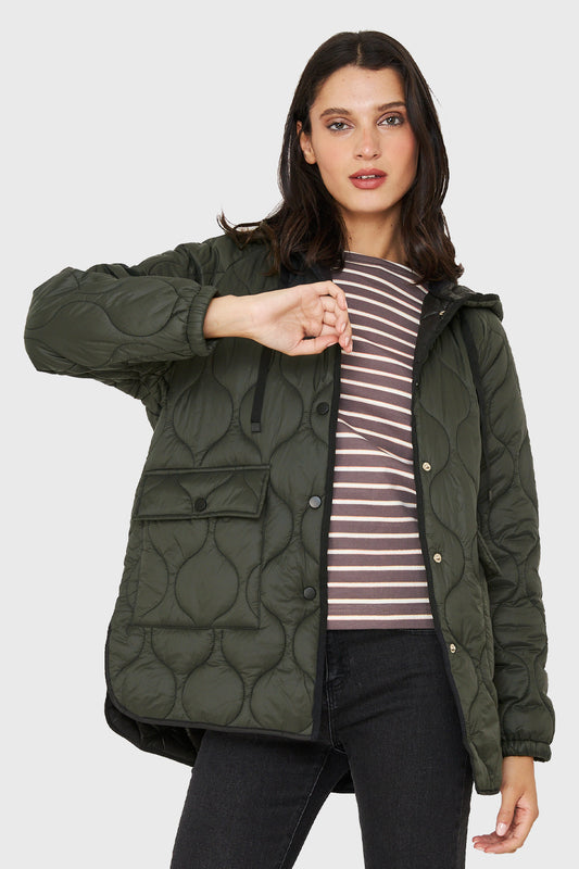 Parka Midi Tipo Quilt Bolsillos Oliva